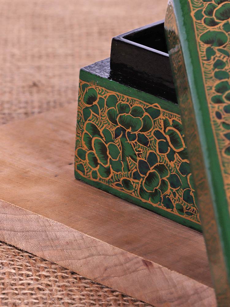 Green N Gold Papier Mache Tissue Box - Shopping in Kashmir