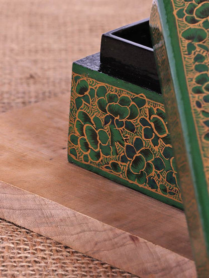 Green N Gold Papier Mache Tissue Box - Shopping in Kashmir