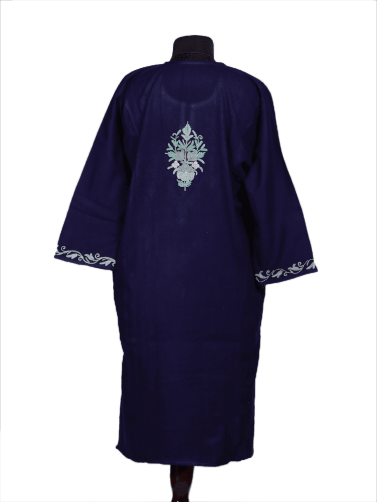 Mahrosh: dark blue nich poshkar Aari Embroidery cashmilon pheran - Shopping in Kashmir