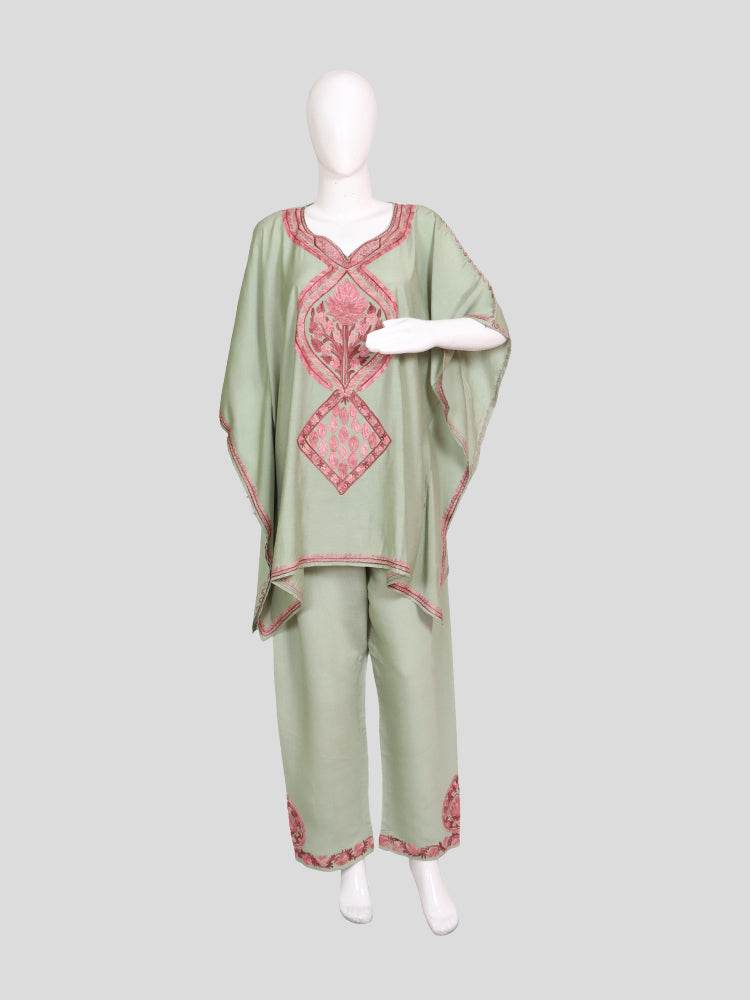 Zariya Pastel Mint Green Silk Trio Edit - Kurti, Kaftan Set, & Coord Set - Shopping in Kashmir