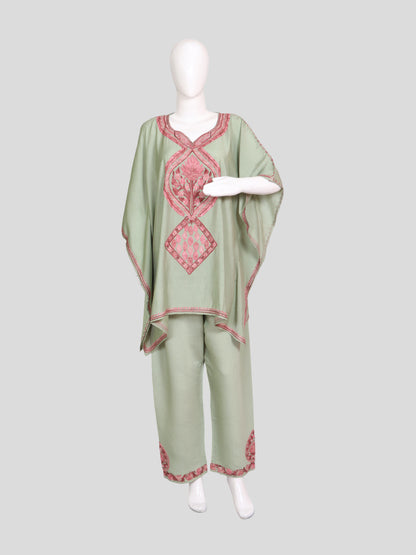 Zariya Pastel Mint Green Silk Trio Edit - Kurti, Kaftan Set, & Coord Set