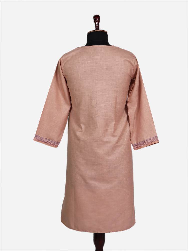nAARI Rosy Brown Kashmiri Aari Embroidered Cotton Kurti - Shopping in Kashmir