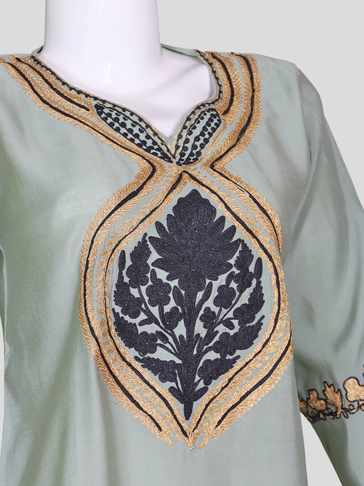 Zariya Pastel Mint Green Silk Trio Edit - Kurti, Kaftan Set, & Coord Set