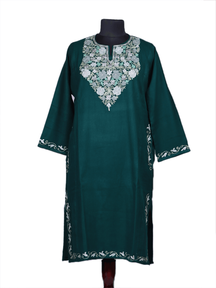 Zarbaft-e-Nazakat: green nich poshkar Aari Embroidery pheran - Shopping in Kashmir