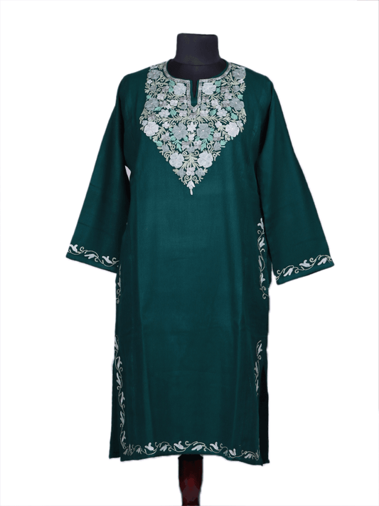 Zarbaft-e-Nazakat: green nich poshkar Aari Embroidery pheran - Shopping in Kashmir