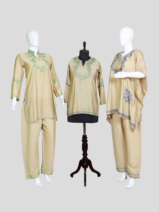 Zariya Butter Cream Silk Trio Edit - Kurti, Kaftan Set, & Coord Set