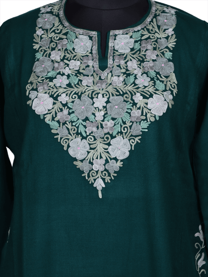 Zarbaft-e-Nazakat: green nich poshkar Aari Embroidery pheran - Shopping in Kashmir
