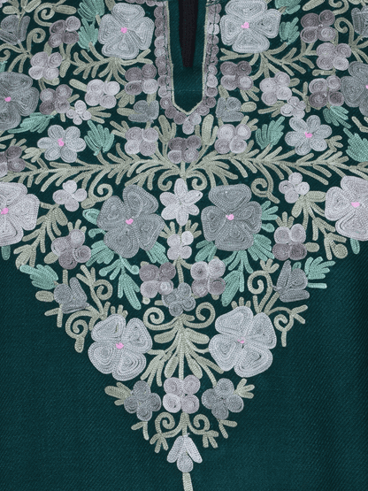 Zarbaft-e-Nazakat: green nich poshkar Aari Embroidery pheran - Shopping in Kashmir