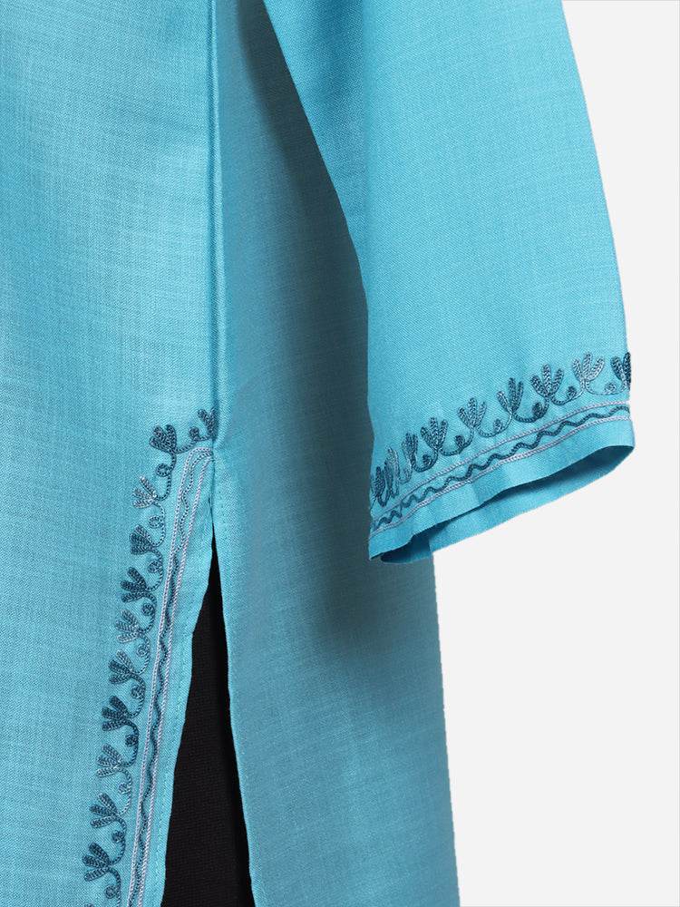 nAARI Fountain Blue Kashmiri Aari Embroidered Cotton Kurti - Shopping in Kashmir