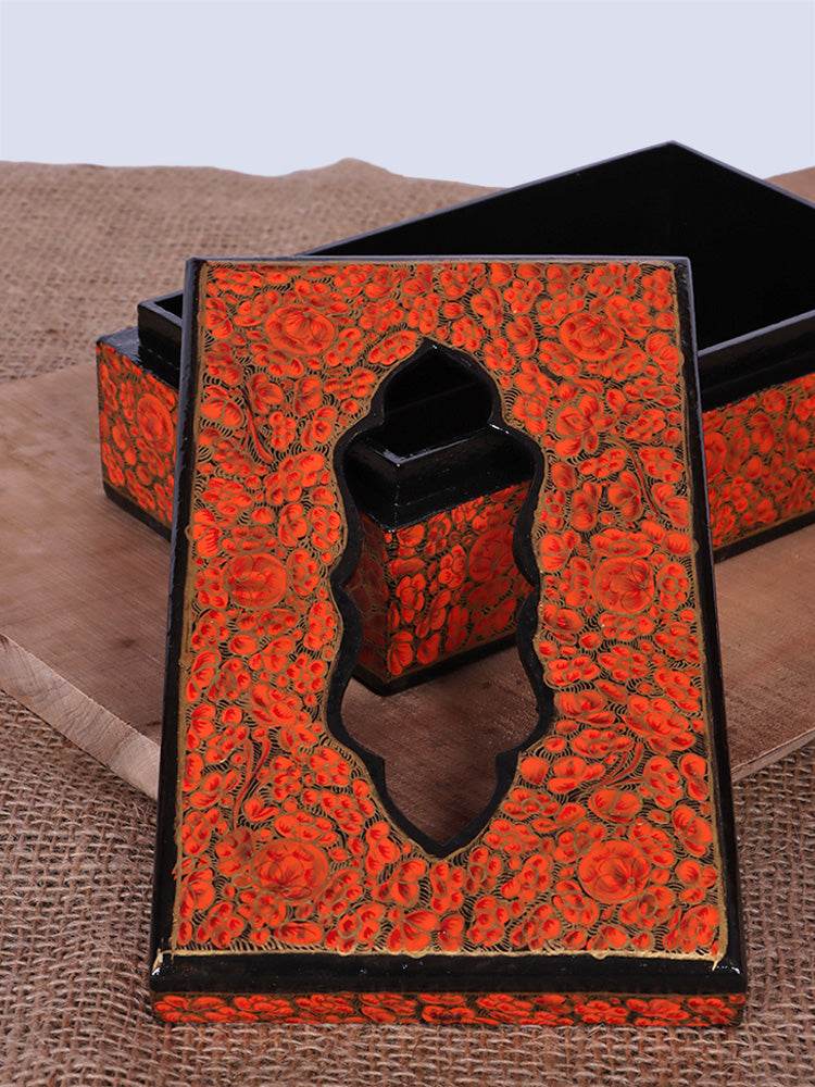 Red N Black Papier Mache Tissue Box - Shopping in Kashmir