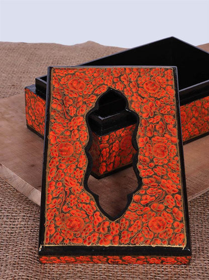 Red N Black Papier Mache Tissue Box - Shopping in Kashmir
