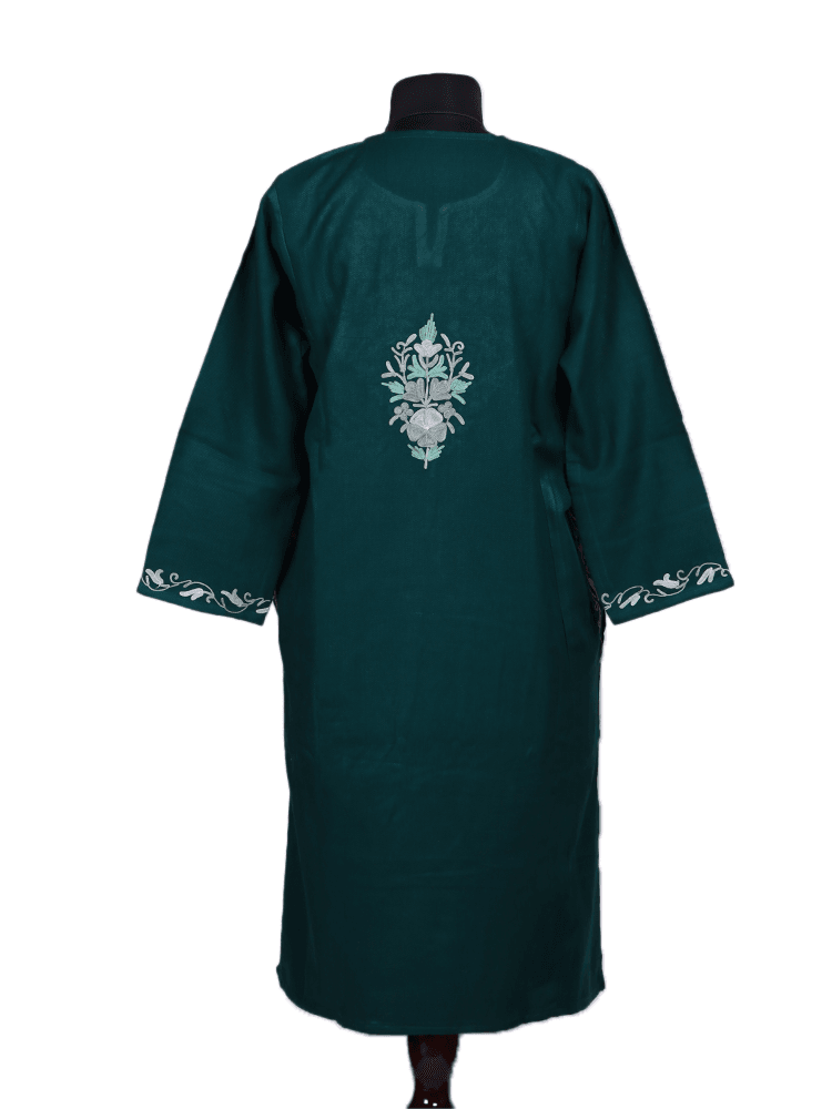 Zarbaft-e-Nazakat: green nich poshkar Aari Embroidery pheran - Shopping in Kashmir