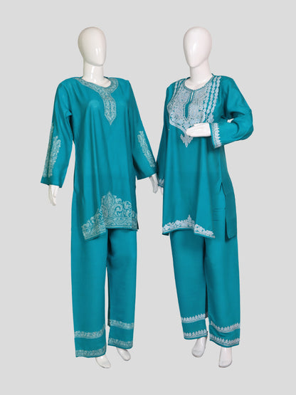Zariya Teal Blue Silk Twins - Coord Set & Kurti Set