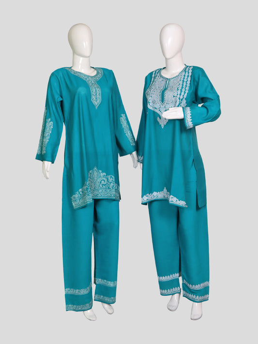 Zariya Teal Blue Silk Twins - Coord Set & Kurti Set