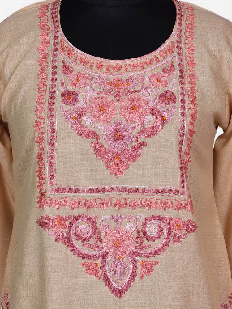 nAARI Pastel Peach Kashmiri Aari Embroidered Cotton Kurti - Shopping in Kashmir