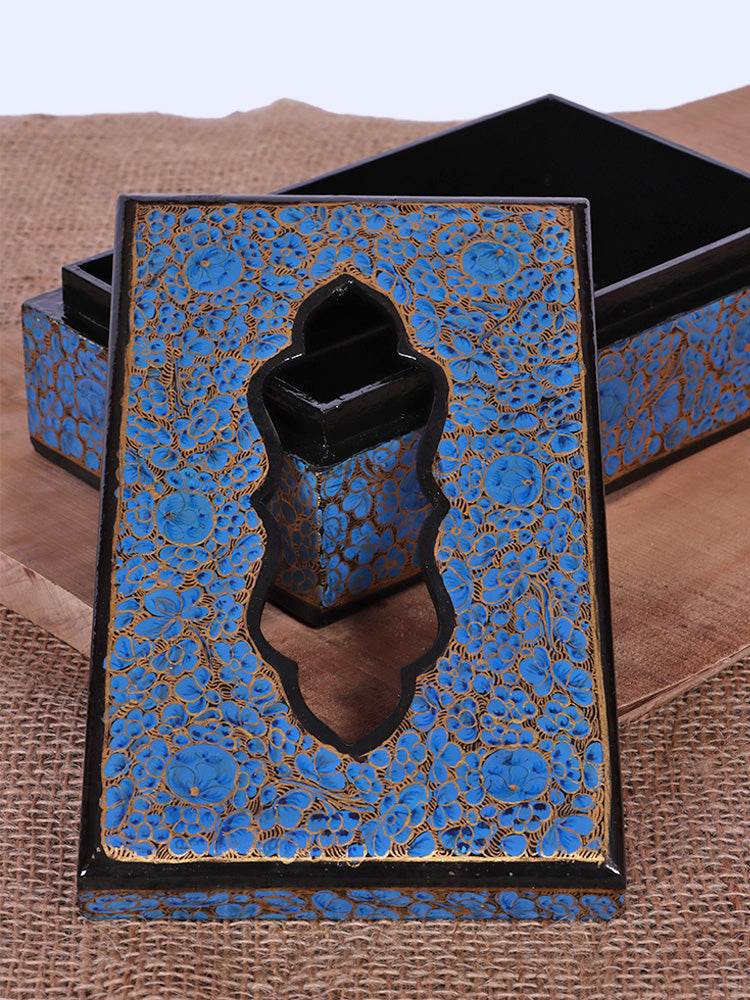 Blue N Black Papier Mache Tissue Box - Shopping in Kashmir