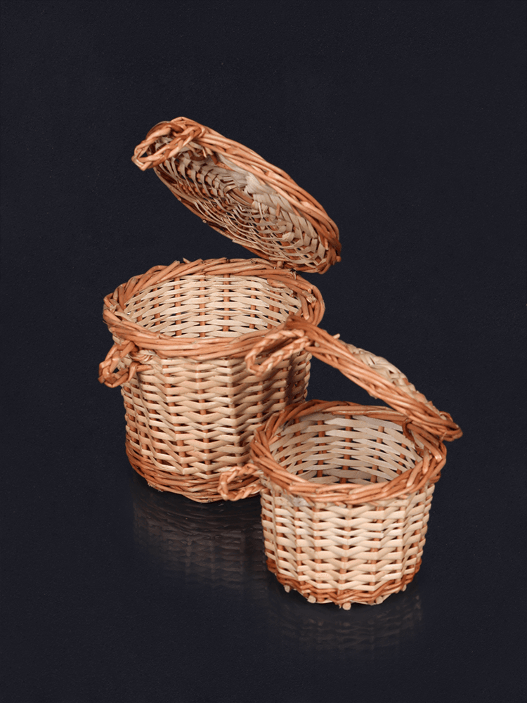 Shaakh Lidded Willow Multi-Utility Baskets (Set of 2) - Shopping in Kashmir