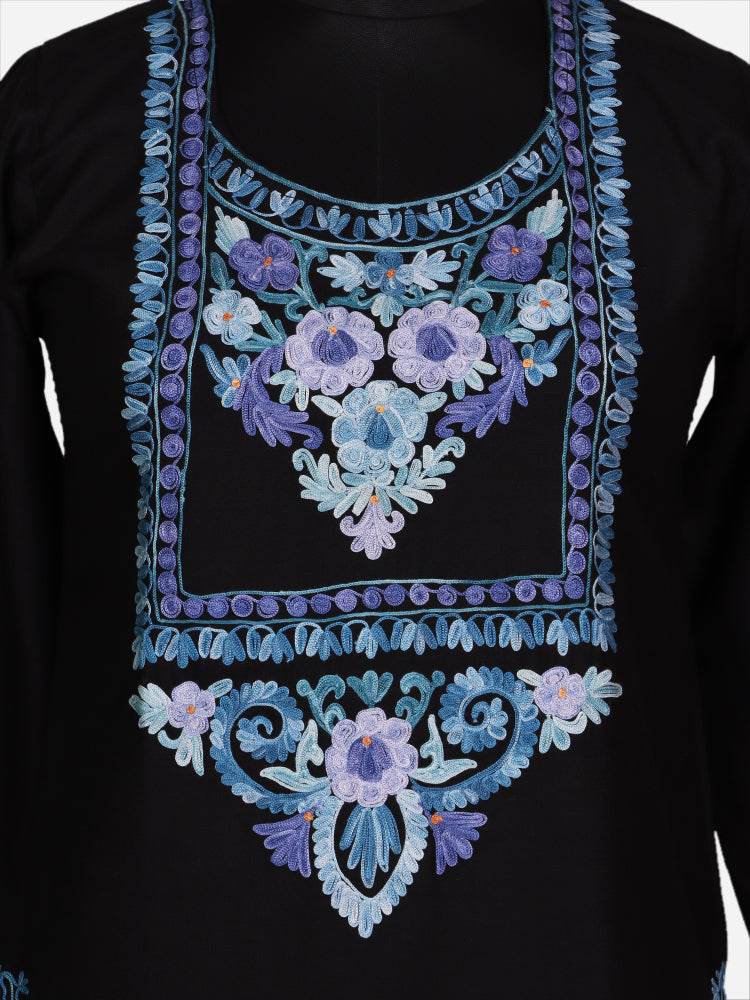 nAARI Solid Black Kashmiri Aari Embroidered Cotton Kurti - Shopping in Kashmir
