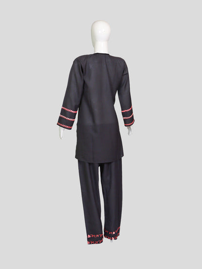 Zariya Kashmiri Aari Embroidered Black Summer Cool Cotton Coord Set