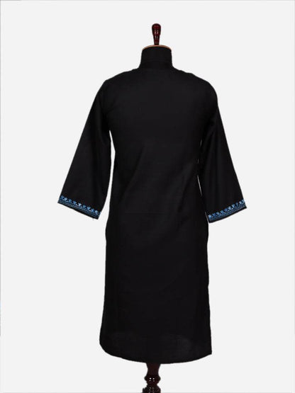 nAARI Solid Black Kashmiri Aari Embroidered Cotton Kurti - Shopping in Kashmir