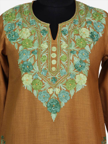 nAARI Mustard Yellow Kashmiri Aari Embroidered Cotton Kurti - Shopping in Kashmir
