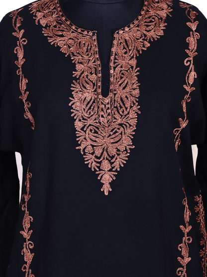 Black Cashmilon Zari Embroidered Kashmiri Pheran - Pehnava