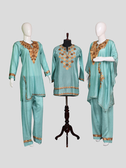 Zariya Sky Blue Silk Trio Edit - Kurti, Kaftan Set, & Coord Set