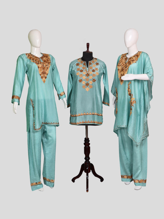 Zariya Sky Blue Silk Trio Edit - Kurti, Kaftan Set, & Coord Set