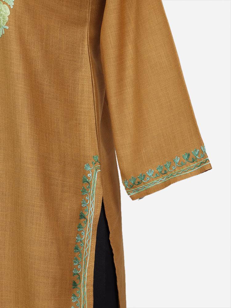 nAARI Mustard Yellow Kashmiri Aari Embroidered Cotton Kurti - Shopping in Kashmir