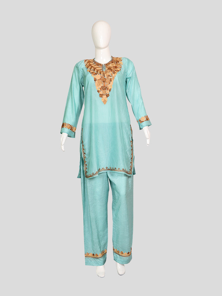 Zariya Sky Blue Silk Trio Edit - Kurti, Kaftan Set, & Coord Set