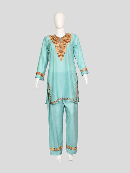 Zariya Sky Blue Silk Trio Edit - Kurti, Kaftan Set, & Coord Set