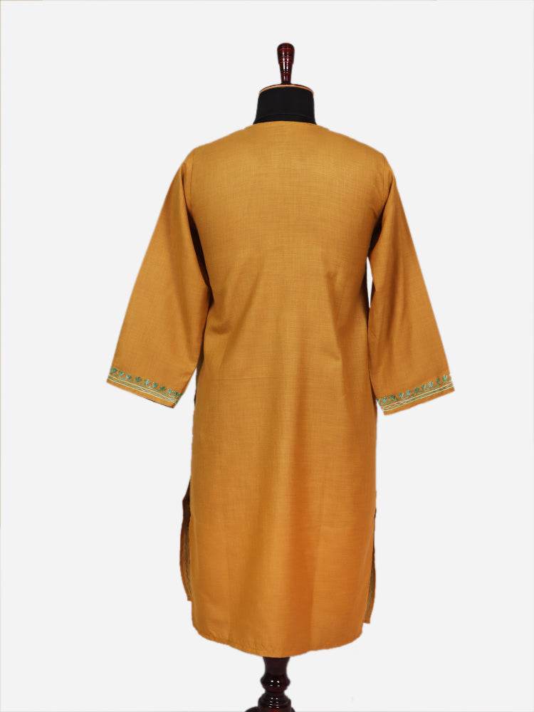 nAARI Mustard Yellow Kashmiri Aari Embroidered Cotton Kurti - Shopping in Kashmir