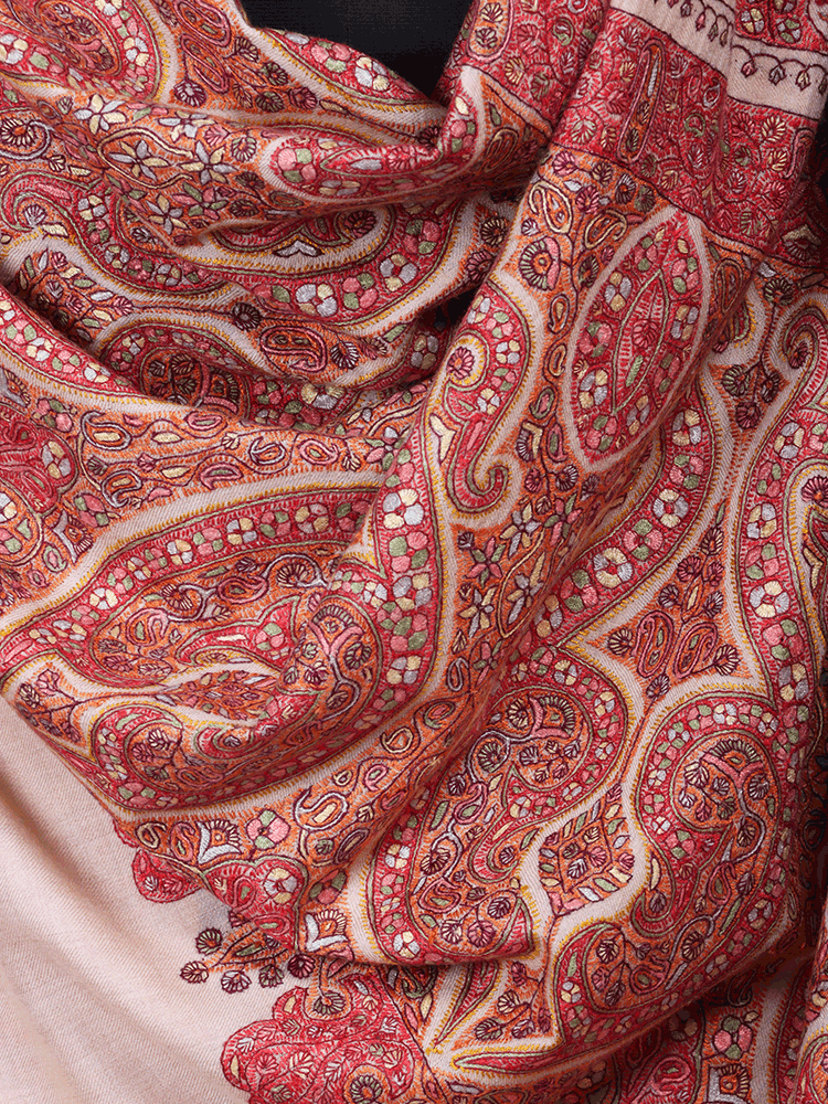 Almond Design Off White Jama Pashmina Shawl - Shopping in Kashmir