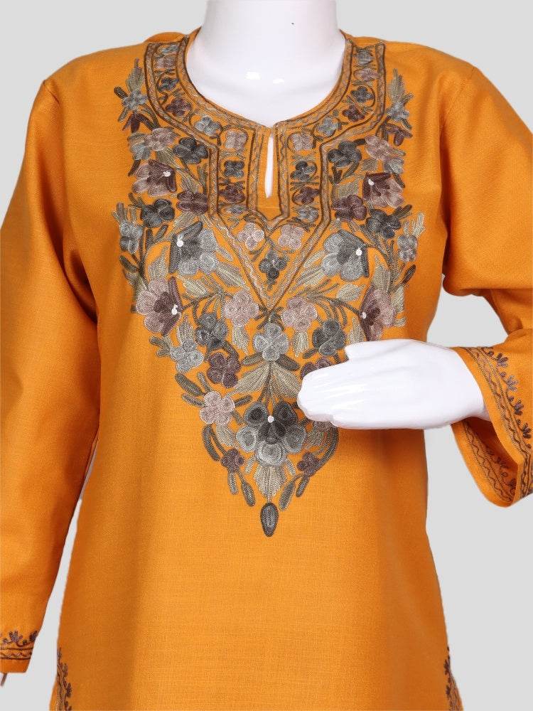nAARI Kashmiri Aari Embroidered Orange Cotton Coord Set - Shopping in Kashmir