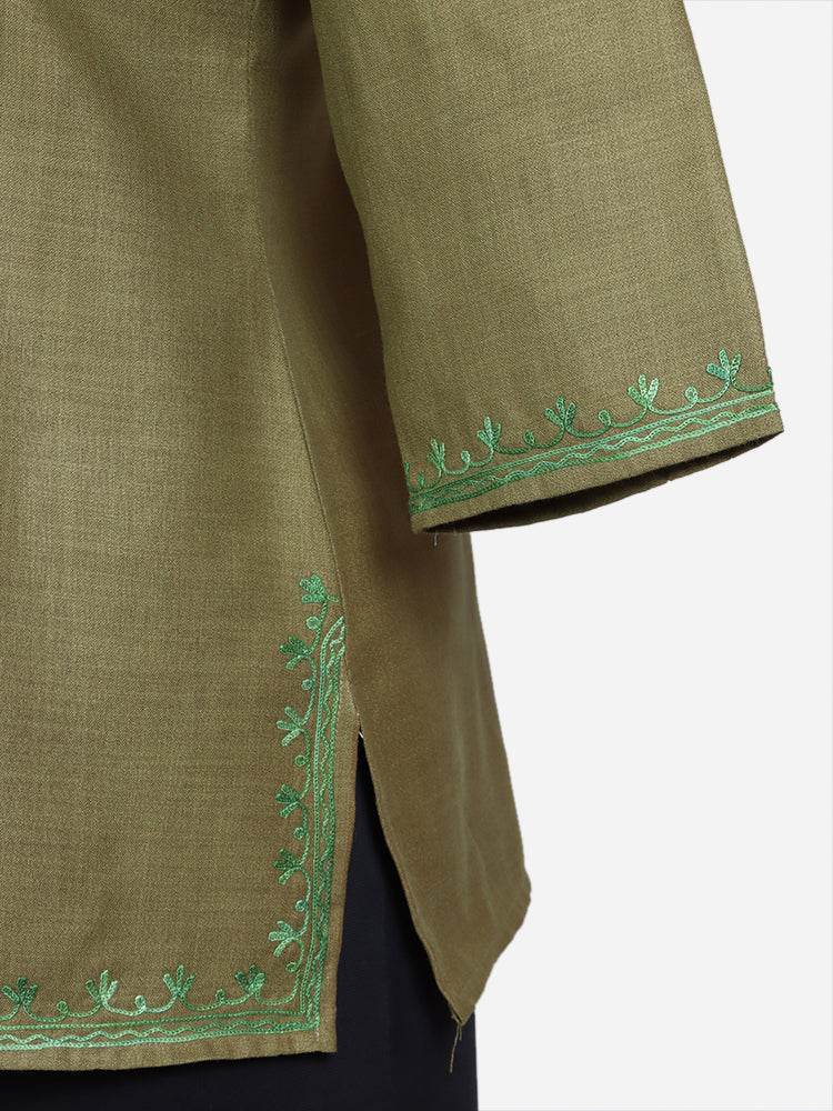 nAARI Olive Kashmiri Aari Embroidered Cotton Kurti - Shopping in Kashmir
