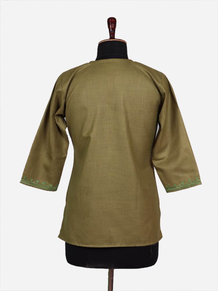 nAARI Olive Kashmiri Aari Embroidered Cotton Kurti - Shopping in Kashmir