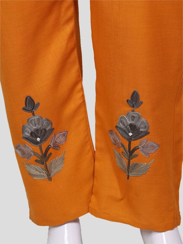 nAARI Kashmiri Aari Embroidered Orange Cotton Coord Set - Shopping in Kashmir