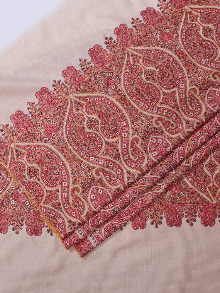 Almond Design Off White Jama Pashmina Shawl - Shopping in Kashmir