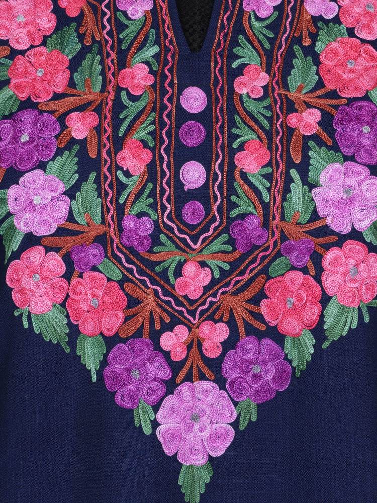 nAARI Classic Navy Blue Kashmiri Aari Embroidered Cotton Kurti - Shopping in Kashmir