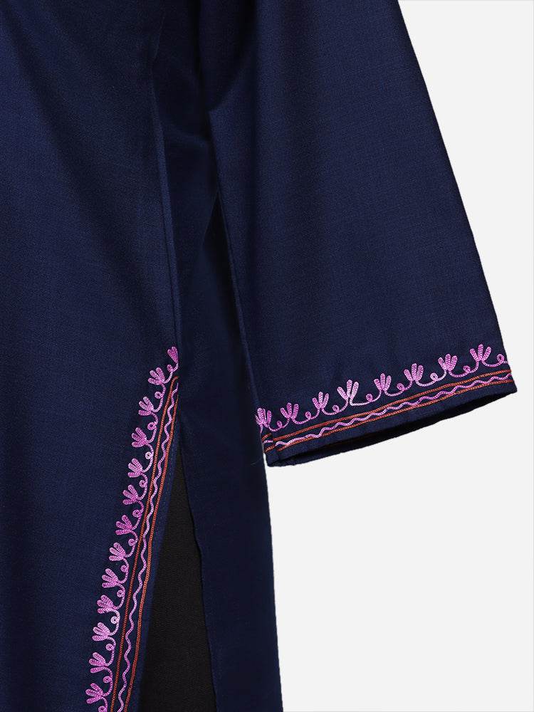 nAARI Classic Navy Blue Kashmiri Aari Embroidered Cotton Kurti - Shopping in Kashmir