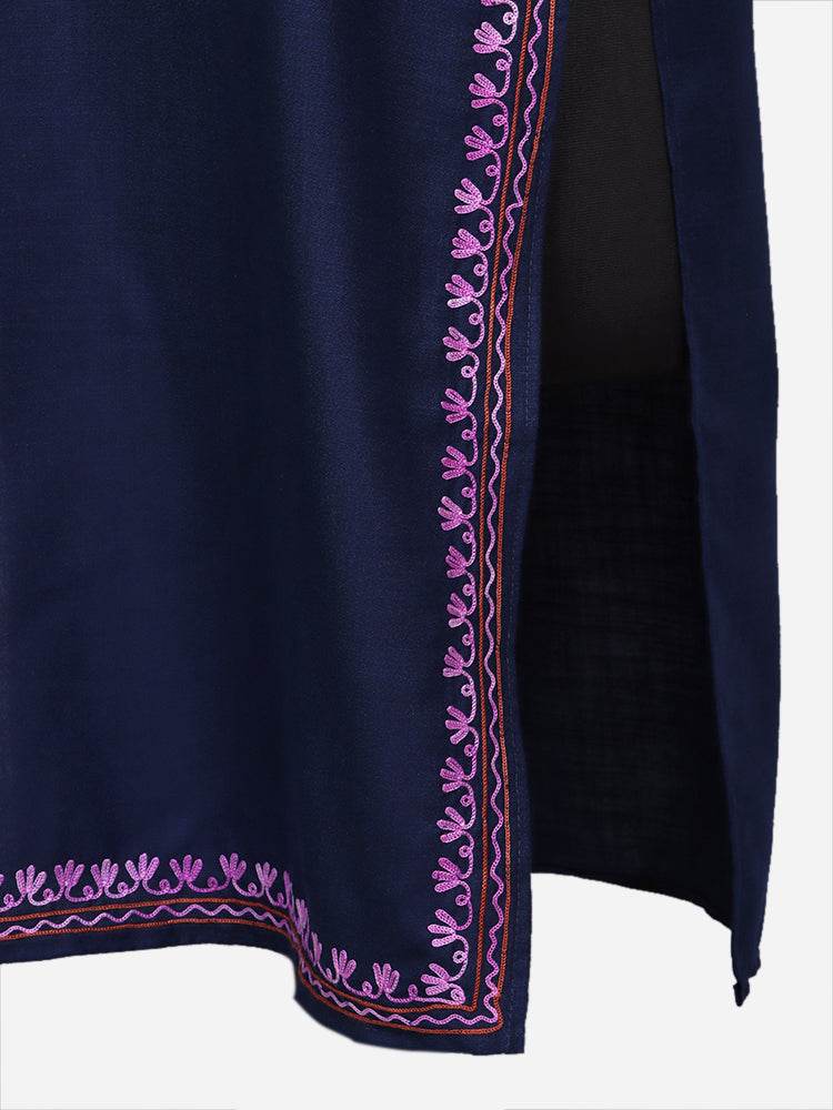 nAARI Classic Navy Blue Kashmiri Aari Embroidered Cotton Kurti - Shopping in Kashmir