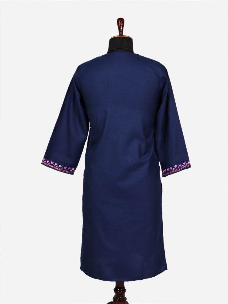 nAARI Classic Navy Blue Kashmiri Aari Embroidered Cotton Kurti - Shopping in Kashmir