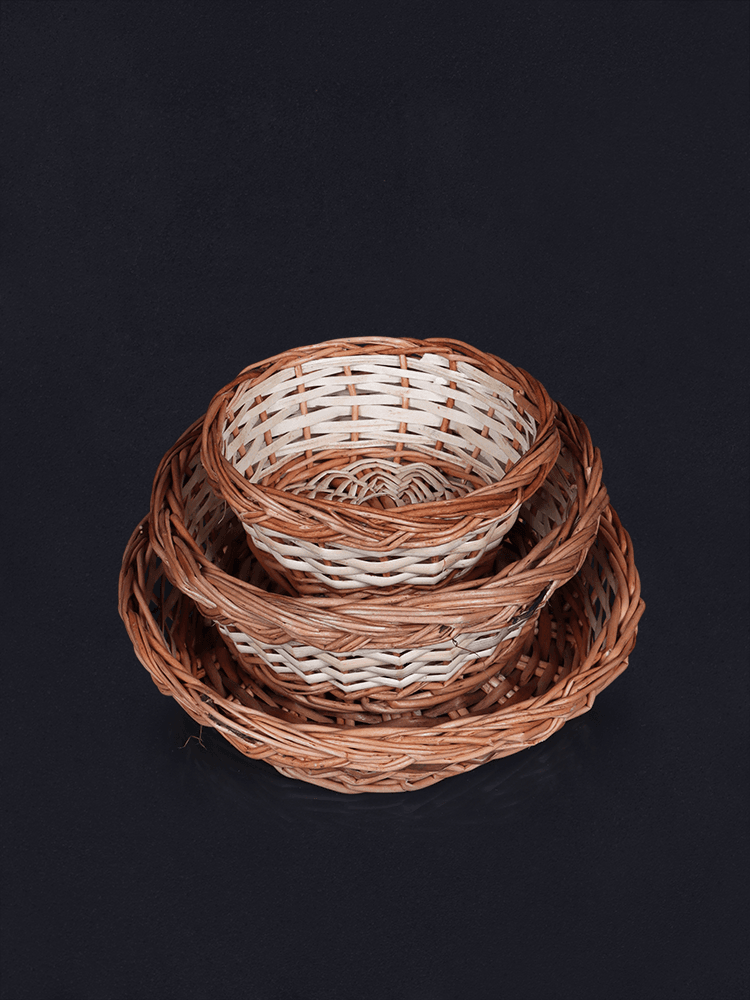 Shaakh Traditional Flat Willow Dry Fruit Baskets (Set of 3) - Shopping in Kashmir