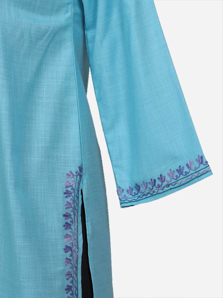 nAARI Ferozi Blue Kashmiri Aari Embroidered Cotton Kurti - Shopping in Kashmir