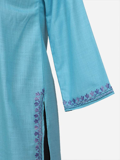 nAARI Ferozi Blue Kashmiri Aari Embroidered Cotton Kurti - Shopping in Kashmir
