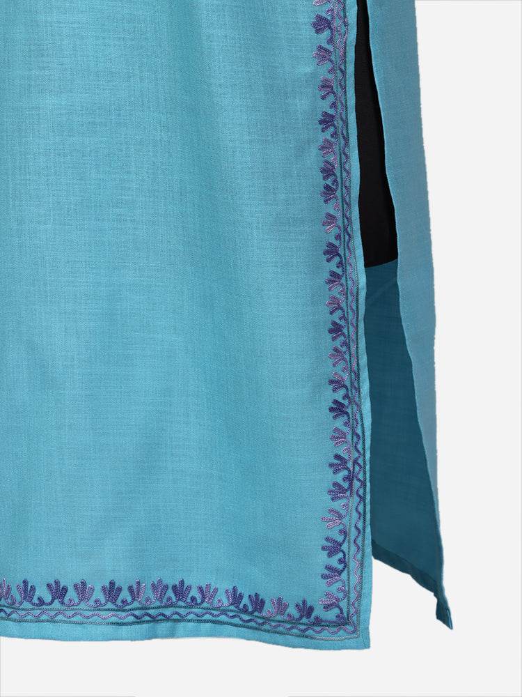 nAARI Ferozi Blue Kashmiri Aari Embroidered Cotton Kurti - Shopping in Kashmir