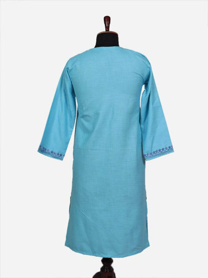 nAARI Ferozi Blue Kashmiri Aari Embroidered Cotton Kurti - Shopping in Kashmir