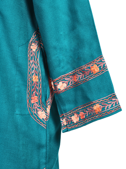 Sky Blue Cashmilon Wool Aari Embroidered Kashmiri Pheran - Pehnava
