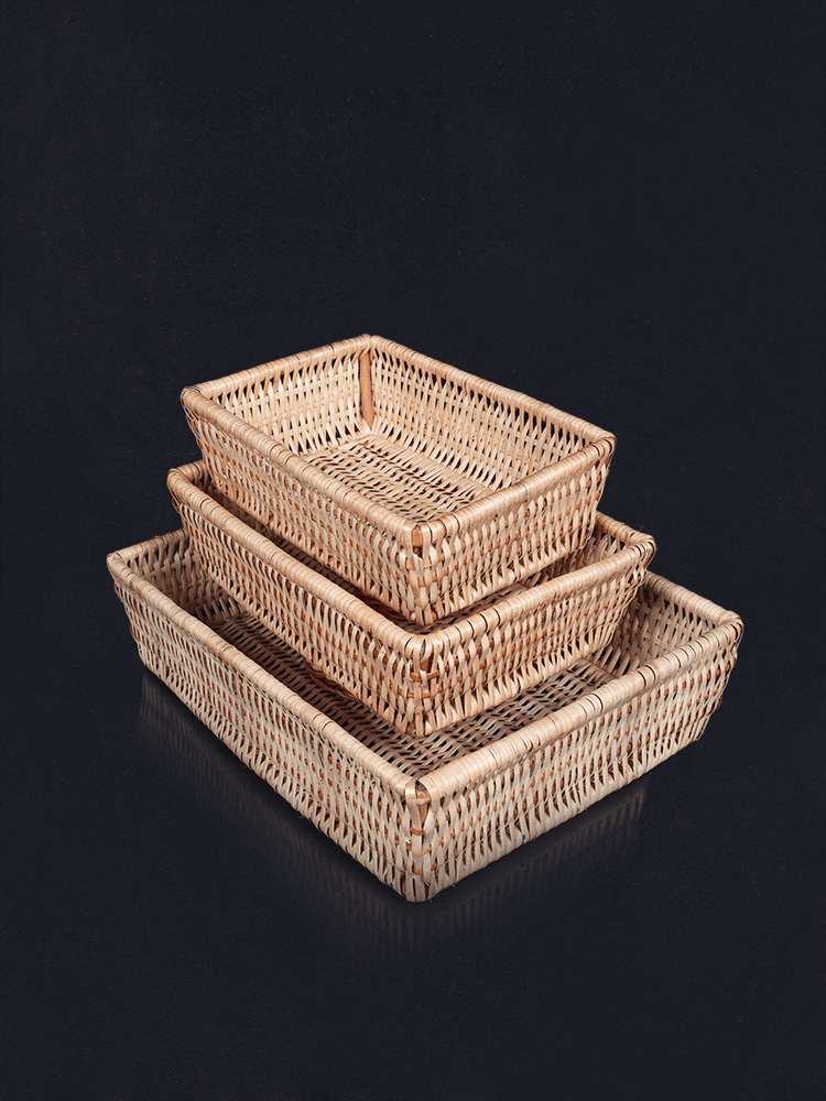 Shaakh Rectangular Willow Tray Basket Set (Set of 3) - Shopping in Kashmir
