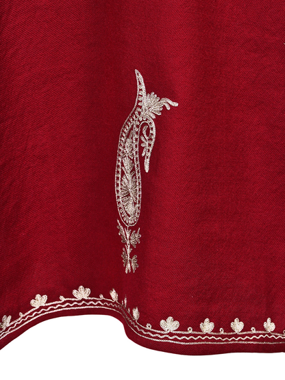 Maroon Red Cashmilon Wool Zari Embroidered Kashmiri Pheran - Pehnava